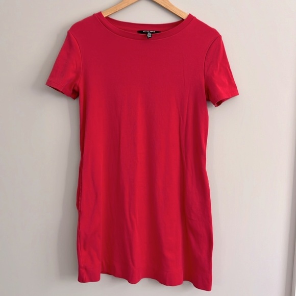 ELLEN TRACY Coral Pink Red Boho Midi Shift/Sheath T Shirt Dress-Size Small - Picture 2 of 7